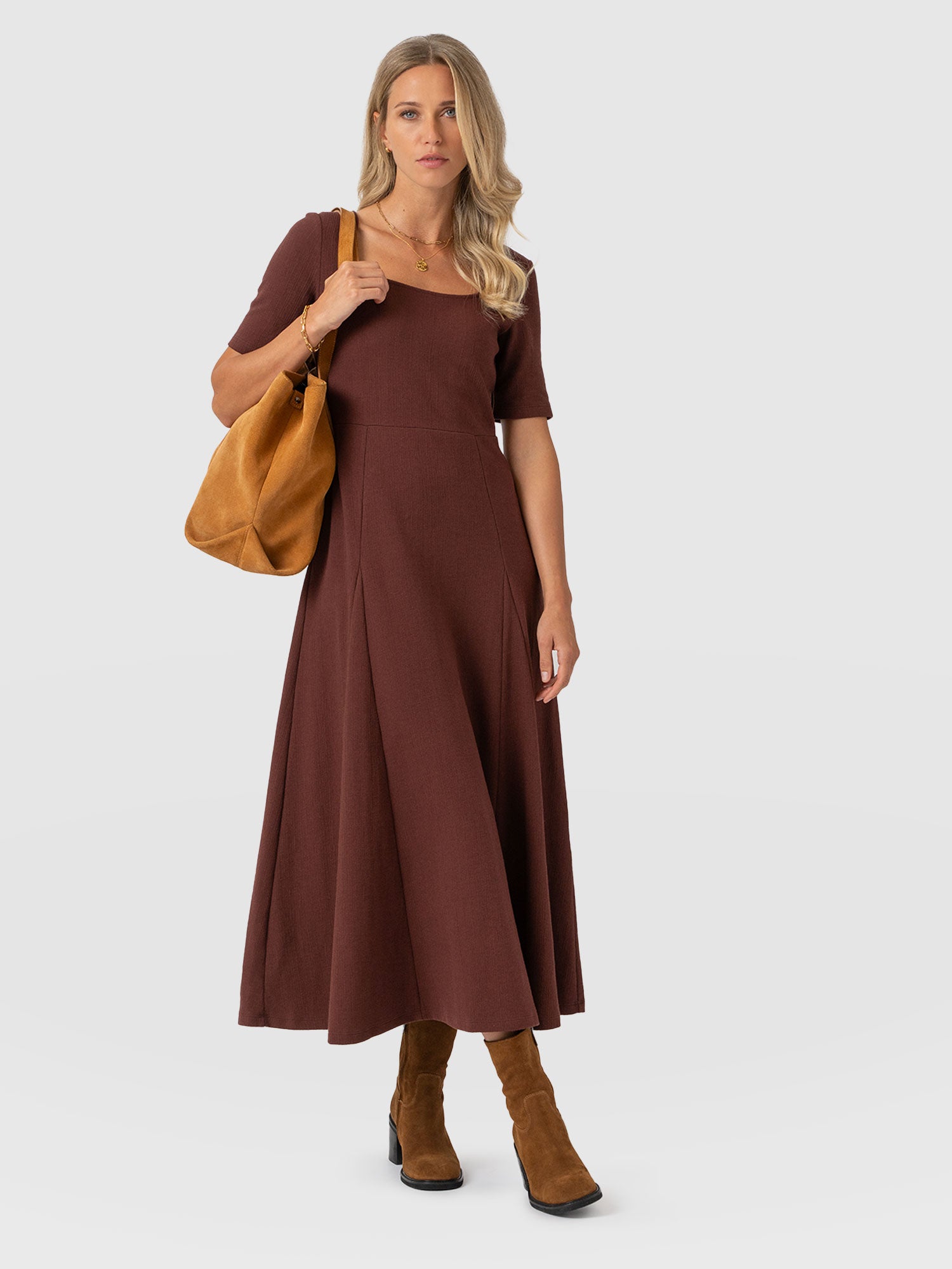 Akia Short Sleeve Dress - Maroon Textured - Women's Dresses | Saint + Sofia® USA